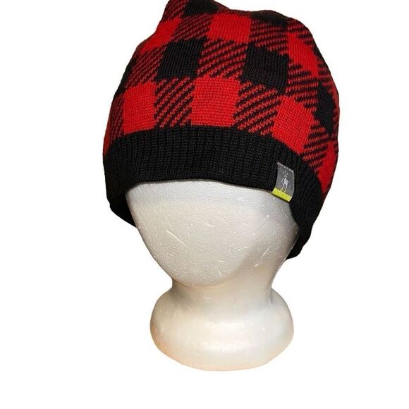 NWOT SMARTWOOL MEN'S SLOPESTYLE HAT red plaid merino wool blend winter beanie - Picture 1 of 6